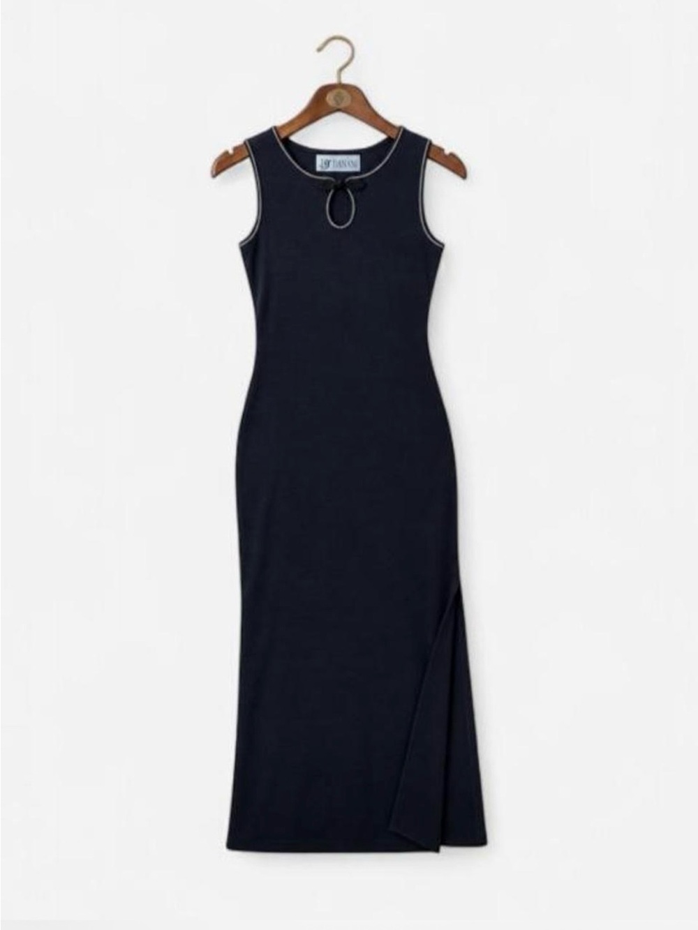 Midi Mandarin Style Keyhole Frog Clasp Wool Blend Sleeveless Dress Charcoal Blk